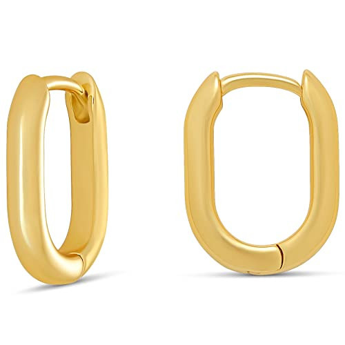 Amazon Essentials 14K Gold Plated Modern Oval Hoop 15mm, Yellow 14K Gold | Amazon (US)