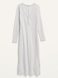 Fitted Long-Sleeve Heathered Rib-Knit Henley Midi Dress for Women | Old Navy (US)