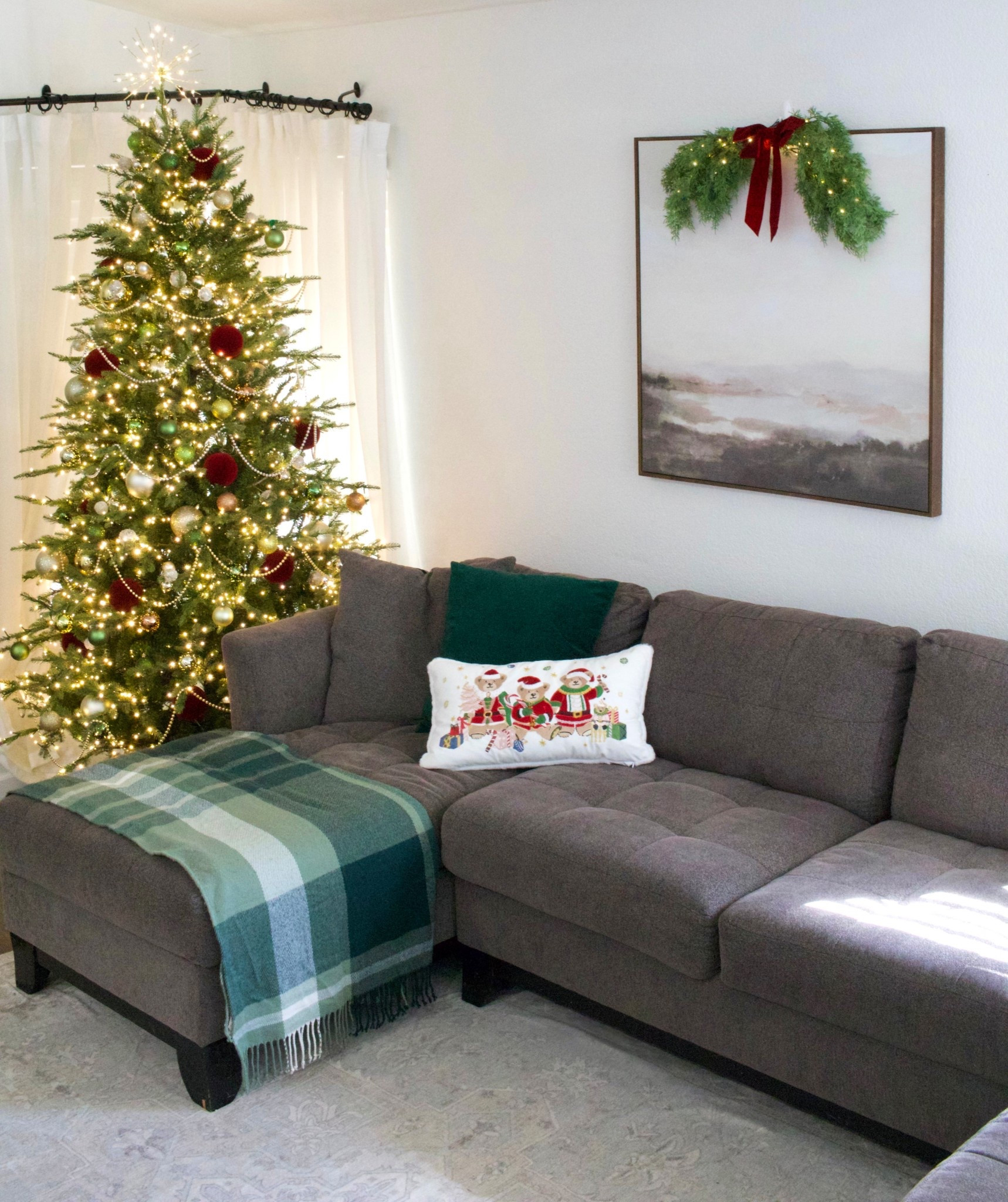 Traditional Christmas Home Decor for the living room with teddy bear pillow

#LTKCyberWeek #LTKHome #LTKHoliday