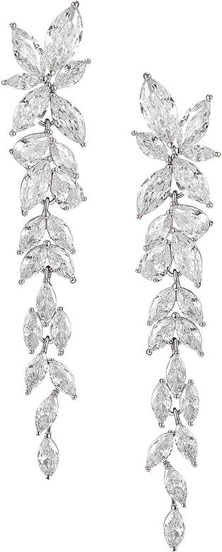 SWEETV Marquise Cubic Zirconia Wedding Earrings for Women Brides, Crystal Chandelier Bridal Drop ... | Amazon (US)