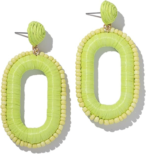 Beaded Raffia Earrings Statement Boho Earrings Cute Seed Bead Earrings Square Drop Dangle Earring... | Amazon (US)