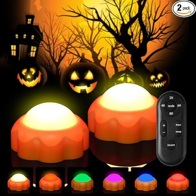 Halloween Pumpkin Lights 2 Pack, Pumpkin Lights Battery Operated, Halloween Decorations with Remo... | Amazon (US)