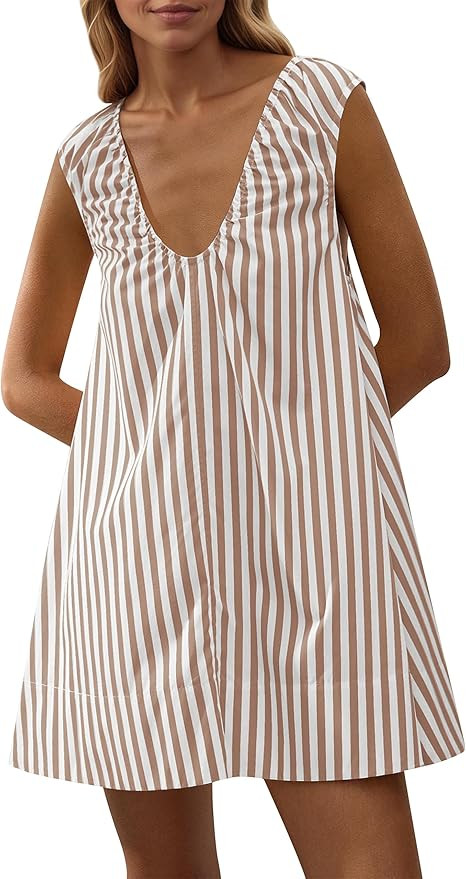 Women's Sleeveless Babydoll Tank Mini Dress Scoop Neck Ruched Bubble Dress with Pockets Short Sum... | Amazon (US)