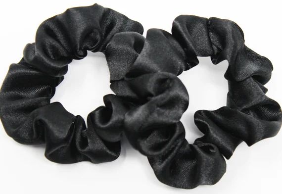 Black Satin Hair Scrunchie, Hair Tie, Gentle Hair Elastic, Hair Accessories and Handmade Favors or G | Etsy (US)