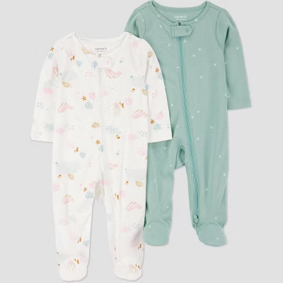 Carter's Just One You®️ Baby Girls' 2pk Sea Sleep N' Play - Sage/Ivory 3M | Target