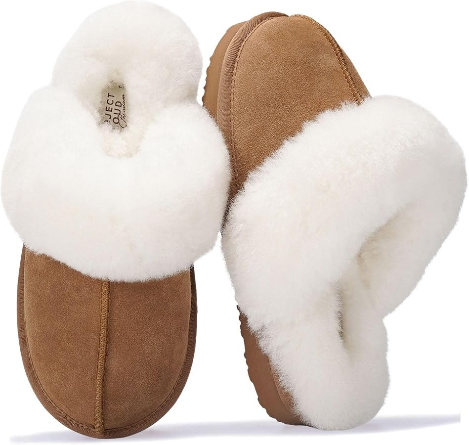 100% Genuine Leather Womens Natural Fur-Lined Clog Slippers for Women | Amazon (US)