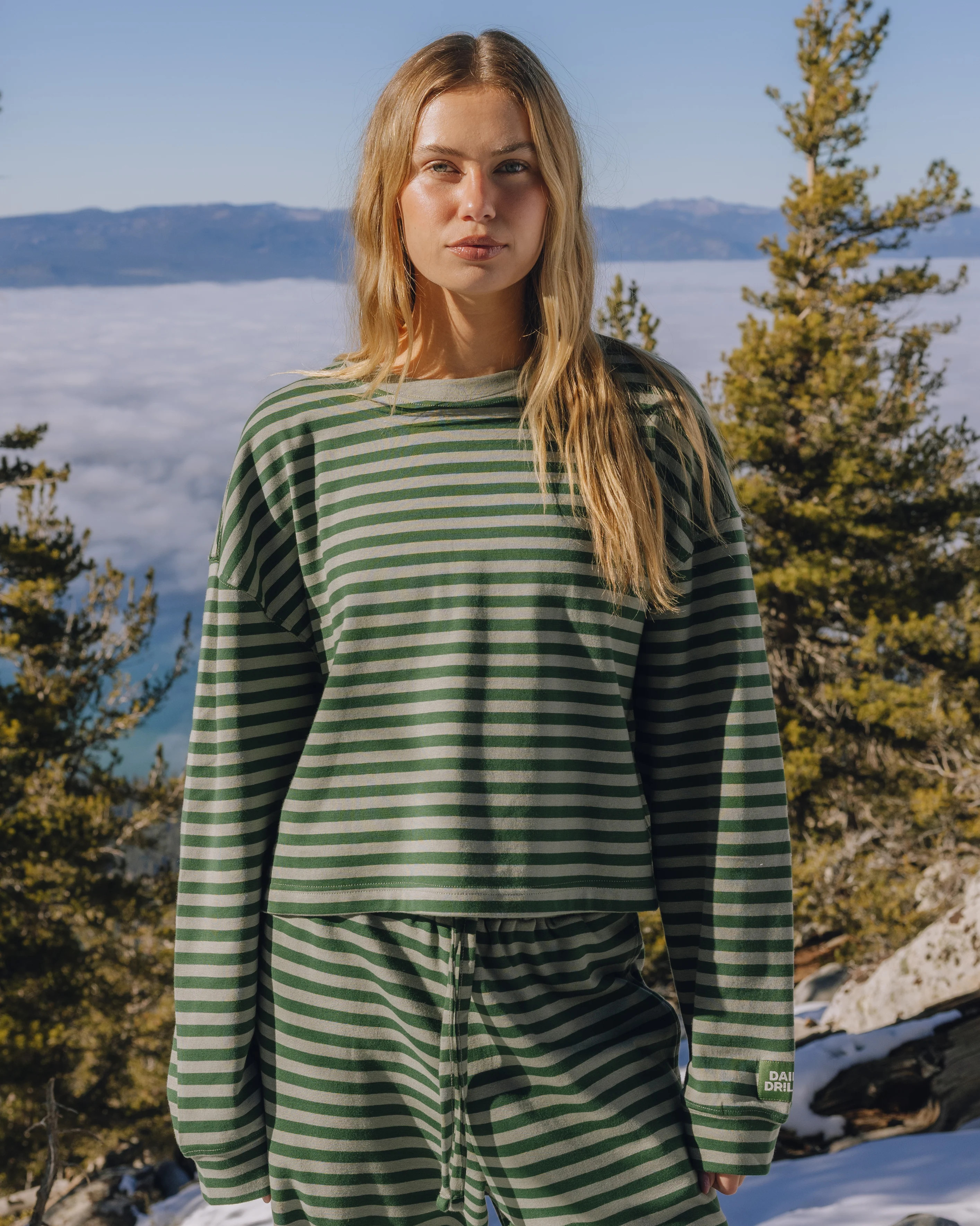 Striped Cotton Long Sleeve - Forest + DD Green Stripe | Daily Drills LLC