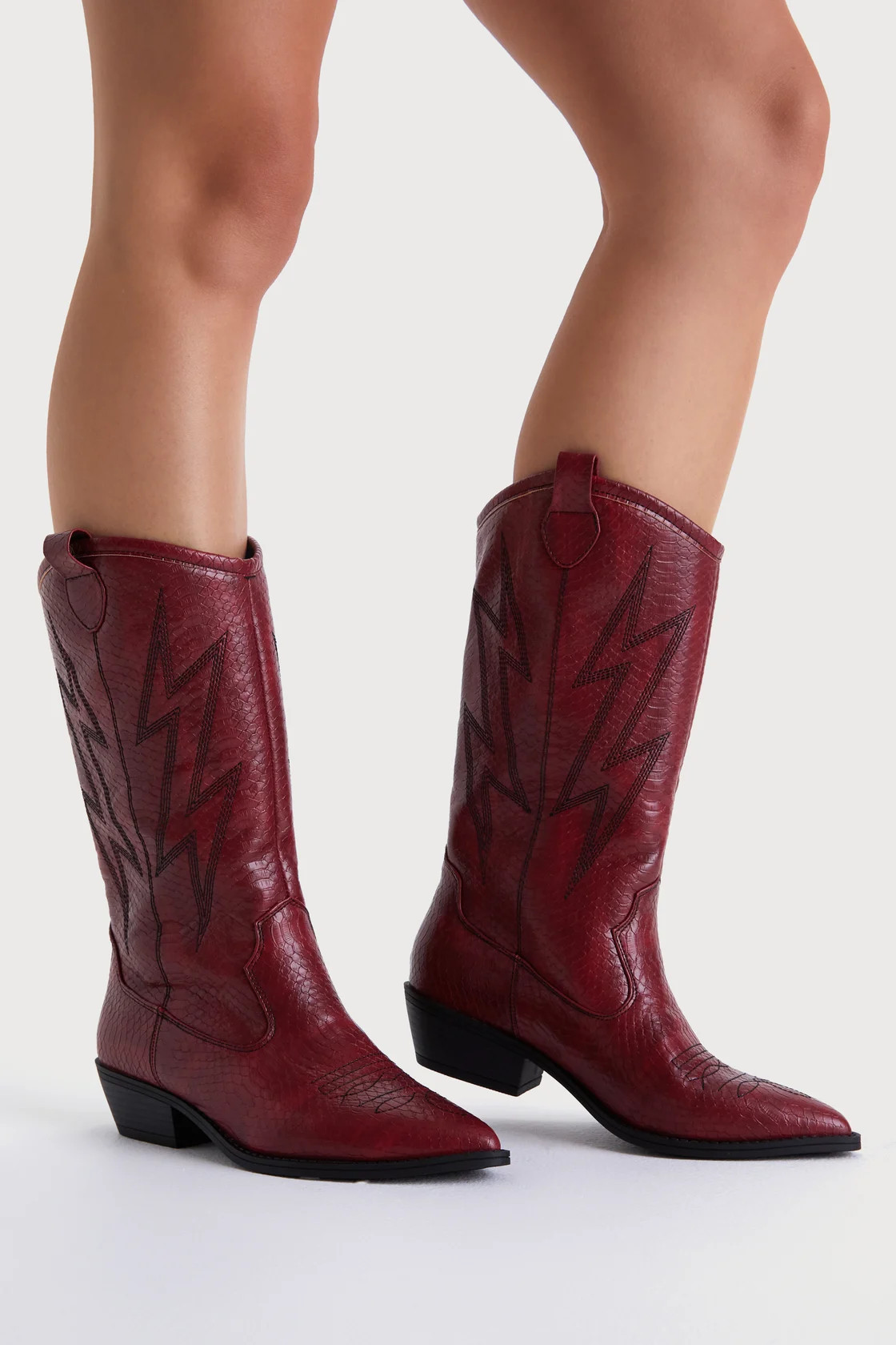 Josea Red Snake-Embossed Pointed-Toe Western Boots | Lulus (US)