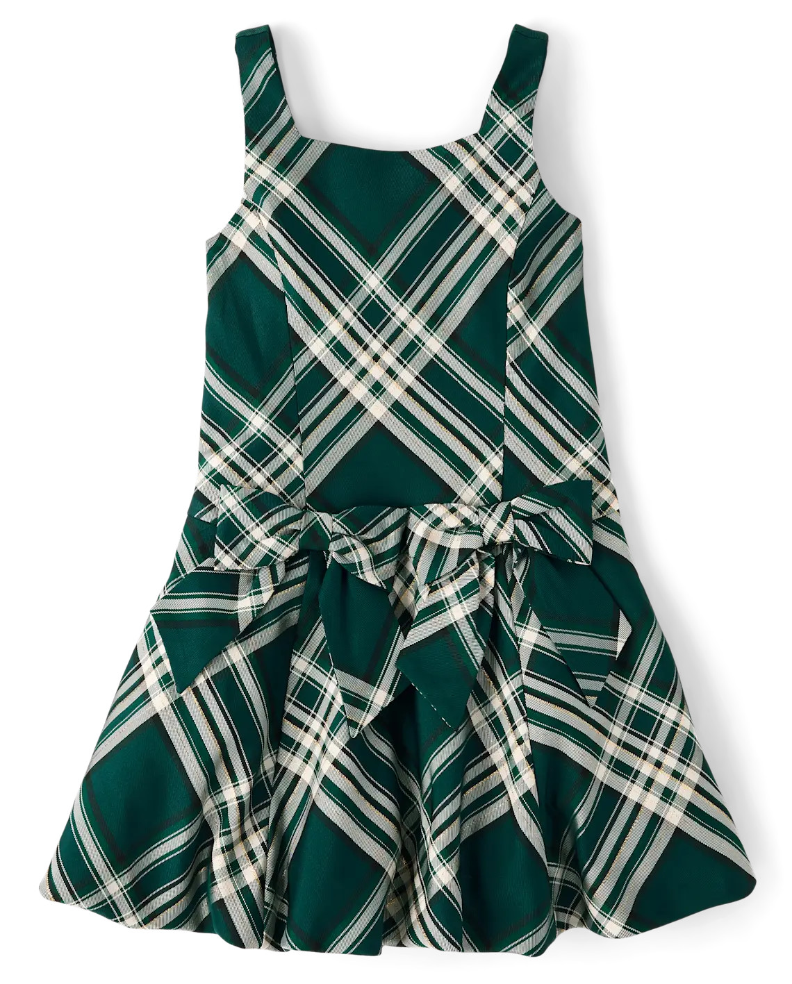 Girls Matching Family Plaid Bow Satin Bubble Dress - green | The Children's Place