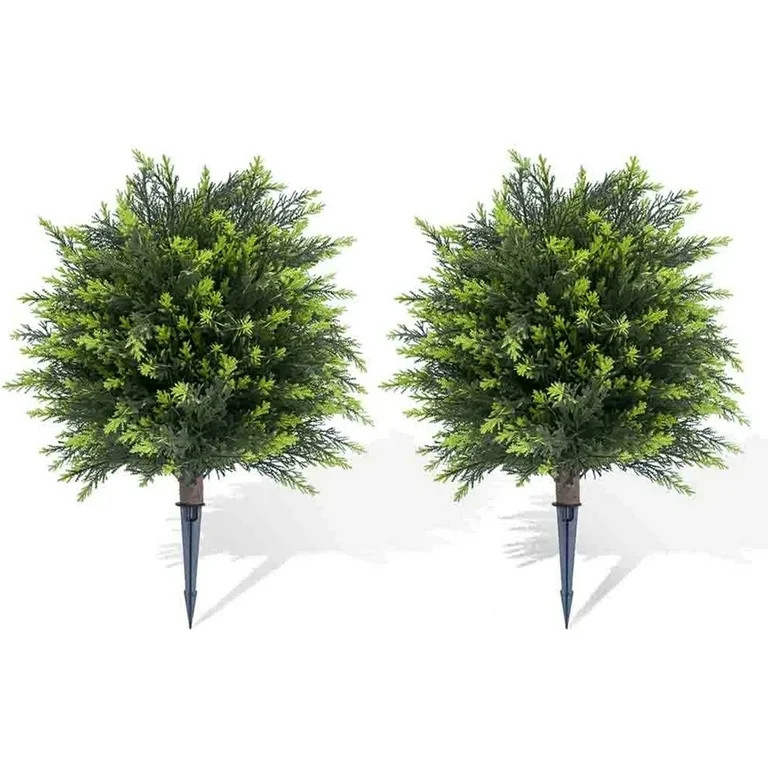 YUSS 21 inch Artificial Cypress Topiary Plants 2 Pack, Faux Cedar Bushes with Ground Spike UV Res... | Walmart (US)