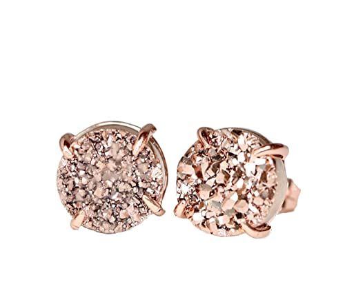 Gold Druzy Gemstone Prong Stud Earring- Real Druzy Rose Gold- 10mm- Women's Jewelry Gift Idea | Amazon (US)