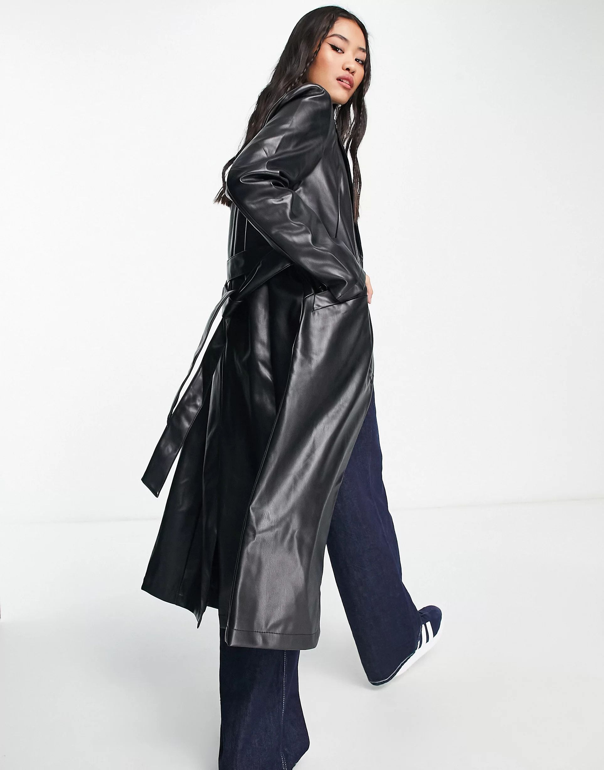Pimkie - Trench-coat long en similicuir - Noir | ASOS (Global)