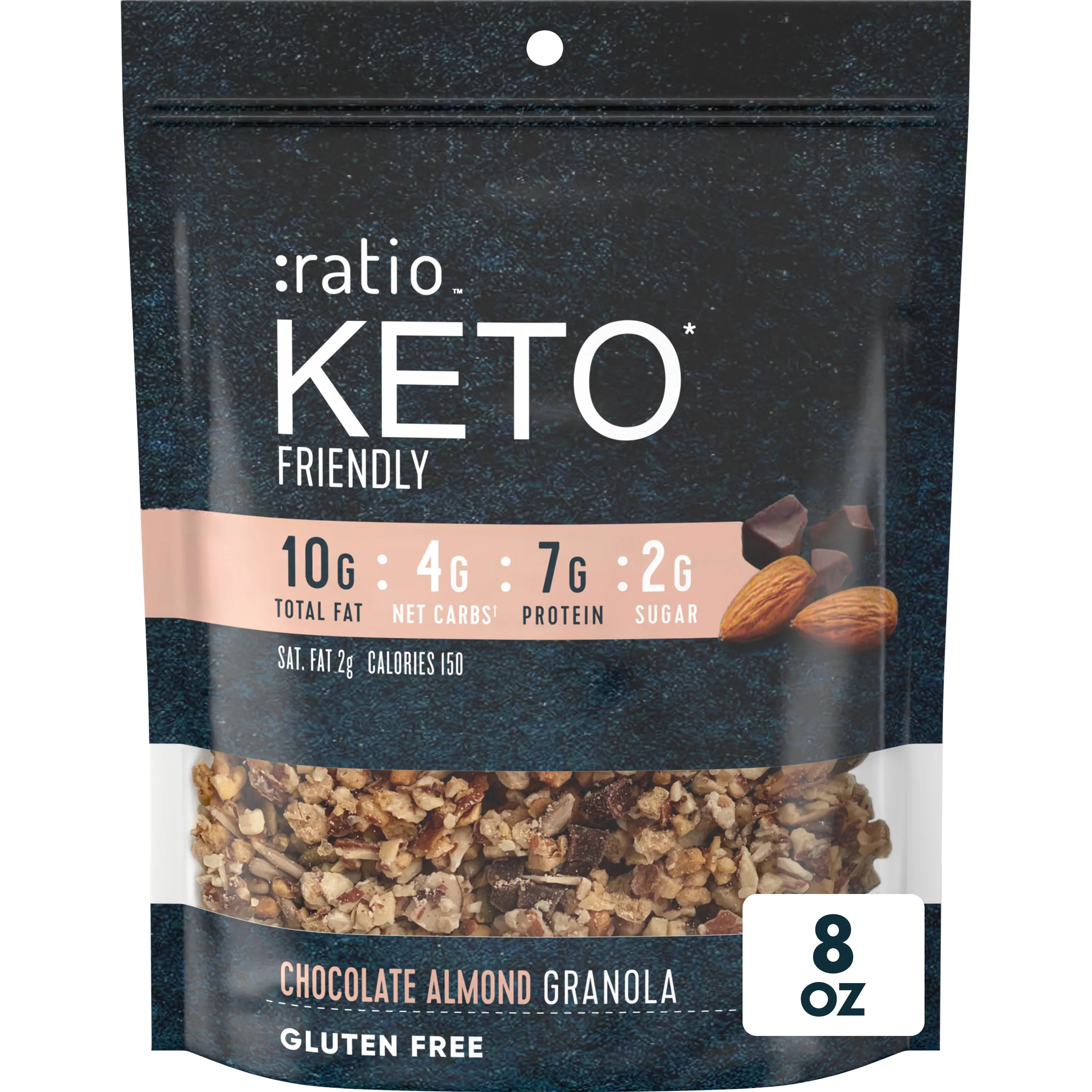 Ratio Chocolate Almond Granola Cereal, 2g Sugar, Keto Friendly, 8 OZ Resealable Cereal Bag | Walmart (US)