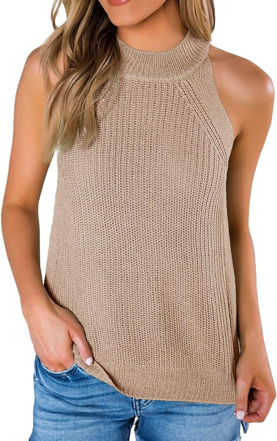 SySea Womens Summer Loose Knit Shirts Sleeveless Halter Neck Sweater Tank Tops | Amazon (US)