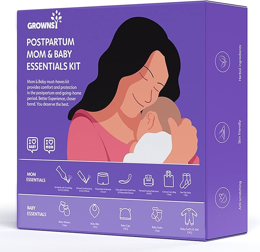 Grownsy Postpartum Mom & Baby Essential Kits, Postpartum Recovery Kit for Labor &Delivery with Ho... | Amazon (US)