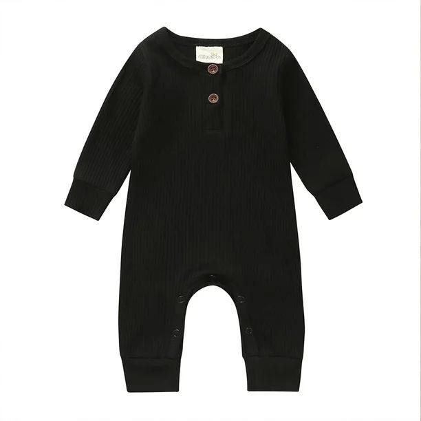 MERSARIPHY Baby Button Romper One Piece Solid Color Knit Ribbed Jumpsuit - Walmart.com | Walmart (US)