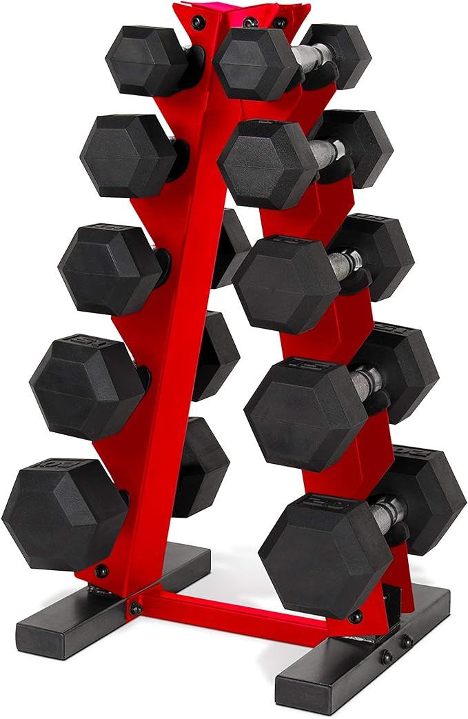 CAP Barbell 150 LB Coated Hex Dumbbell Weight Set with Vertical Rack | Multiple Colors | Amazon (US)