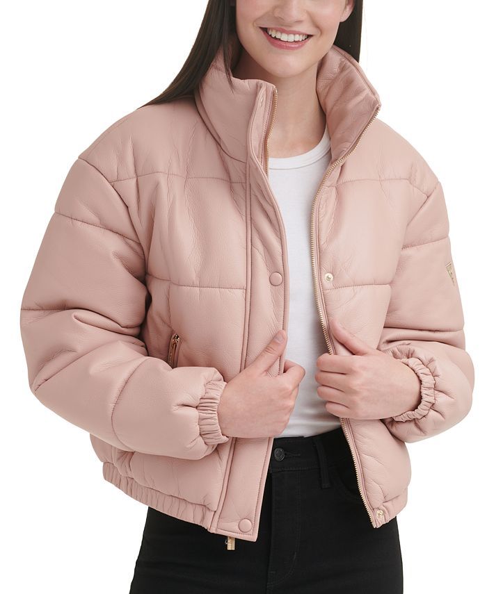 GUESS Faux-Leather Puffer Coat & Reviews - Coats & Jackets - Women - Macy's | Macys (US)