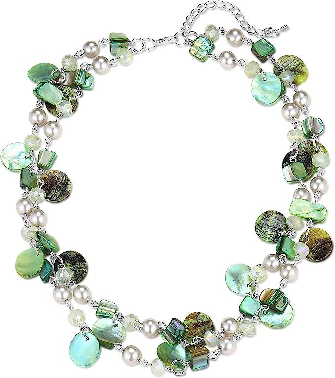Noessla Shell Beaded Turquoise Necklace Handmade Boho Choker Necklaces for Women with Seashell Pe... | Amazon (US)