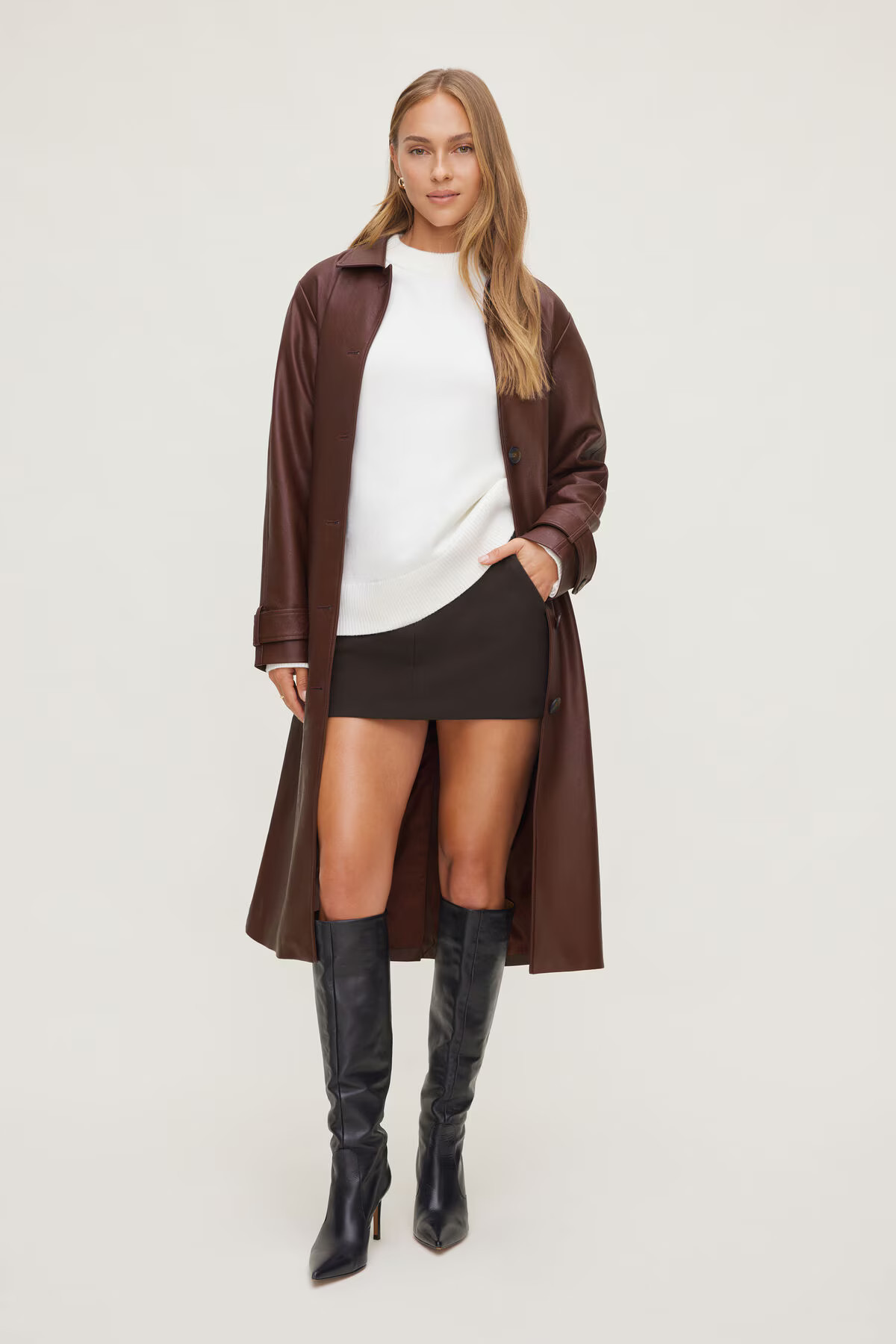Faux Leather Mac Coat | Dynamite Clothing