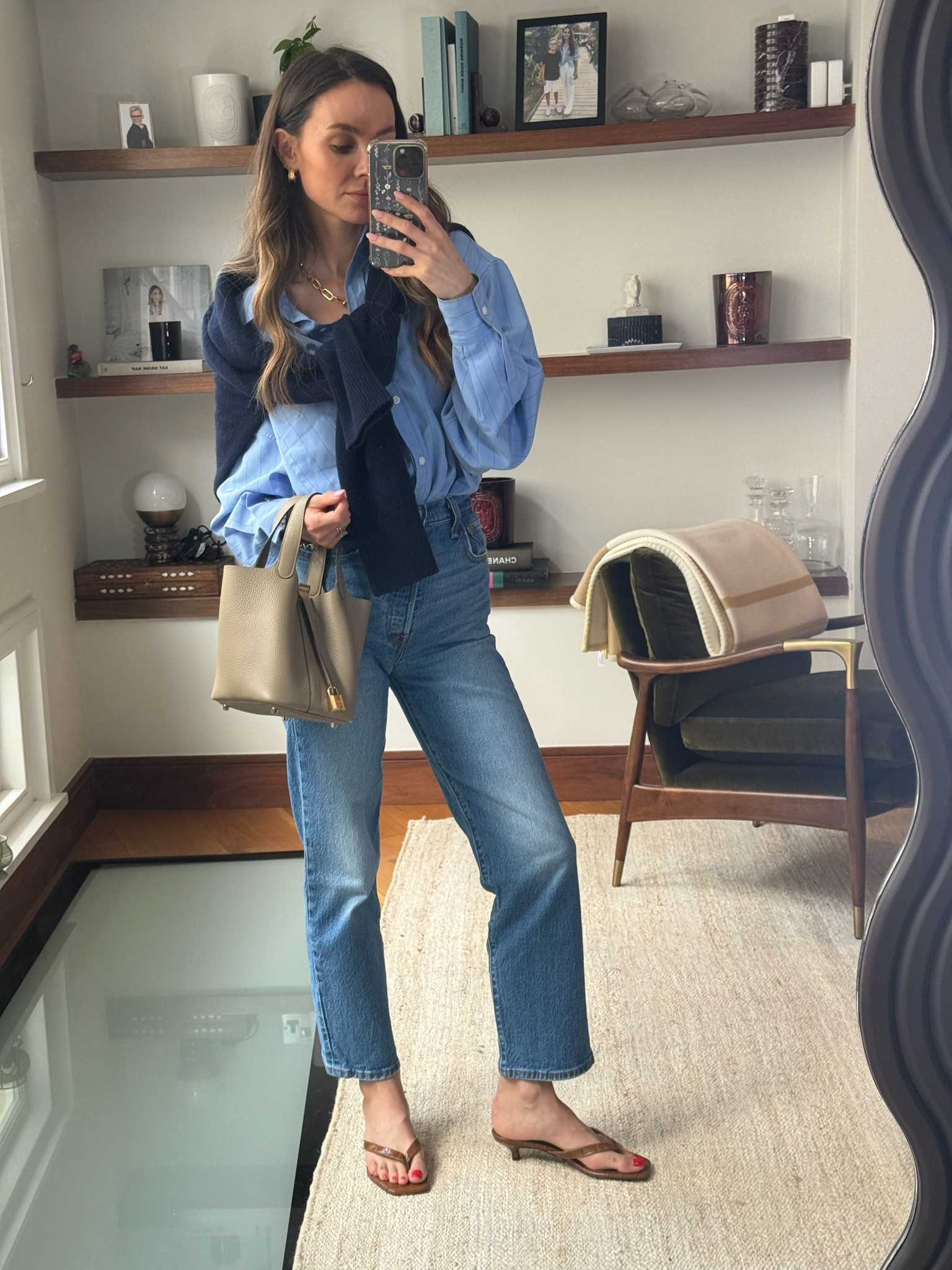 The frankie shop, Levi’s, Toteme, Hermes, Monica vinader, transitional outfit, transitional style, spring outfit, oversized shirt, blue shirt, straight leg jeans, kitten heels, leather sandals, Hermes bag, luxury fashion, spring outfits

#LTKstyletip #LTKeurope #LTKSeasonal