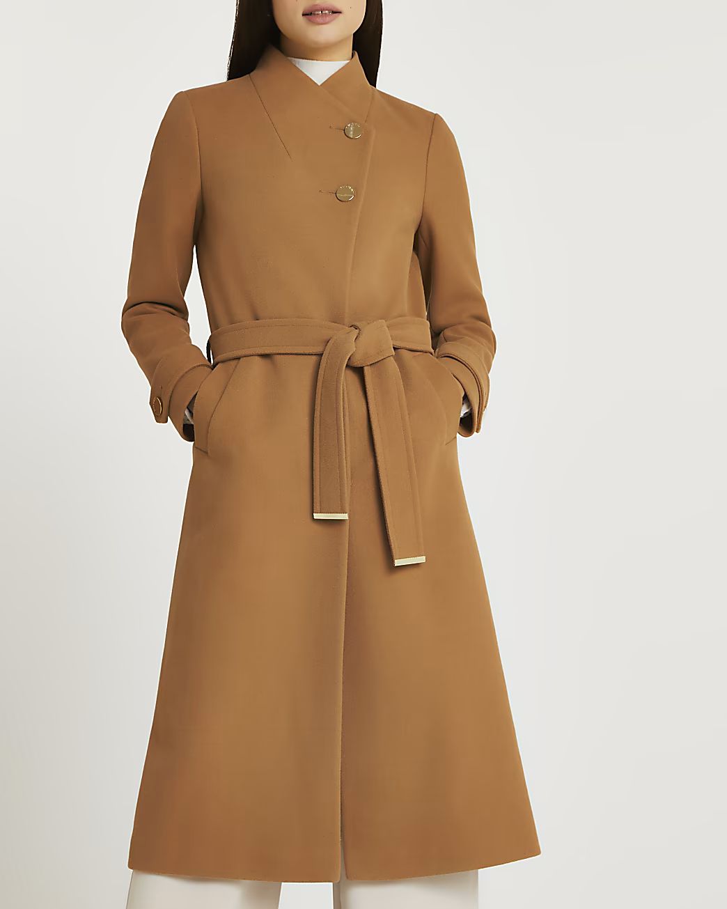 River Island Womens Brown belted wrap coat | River Island (US)