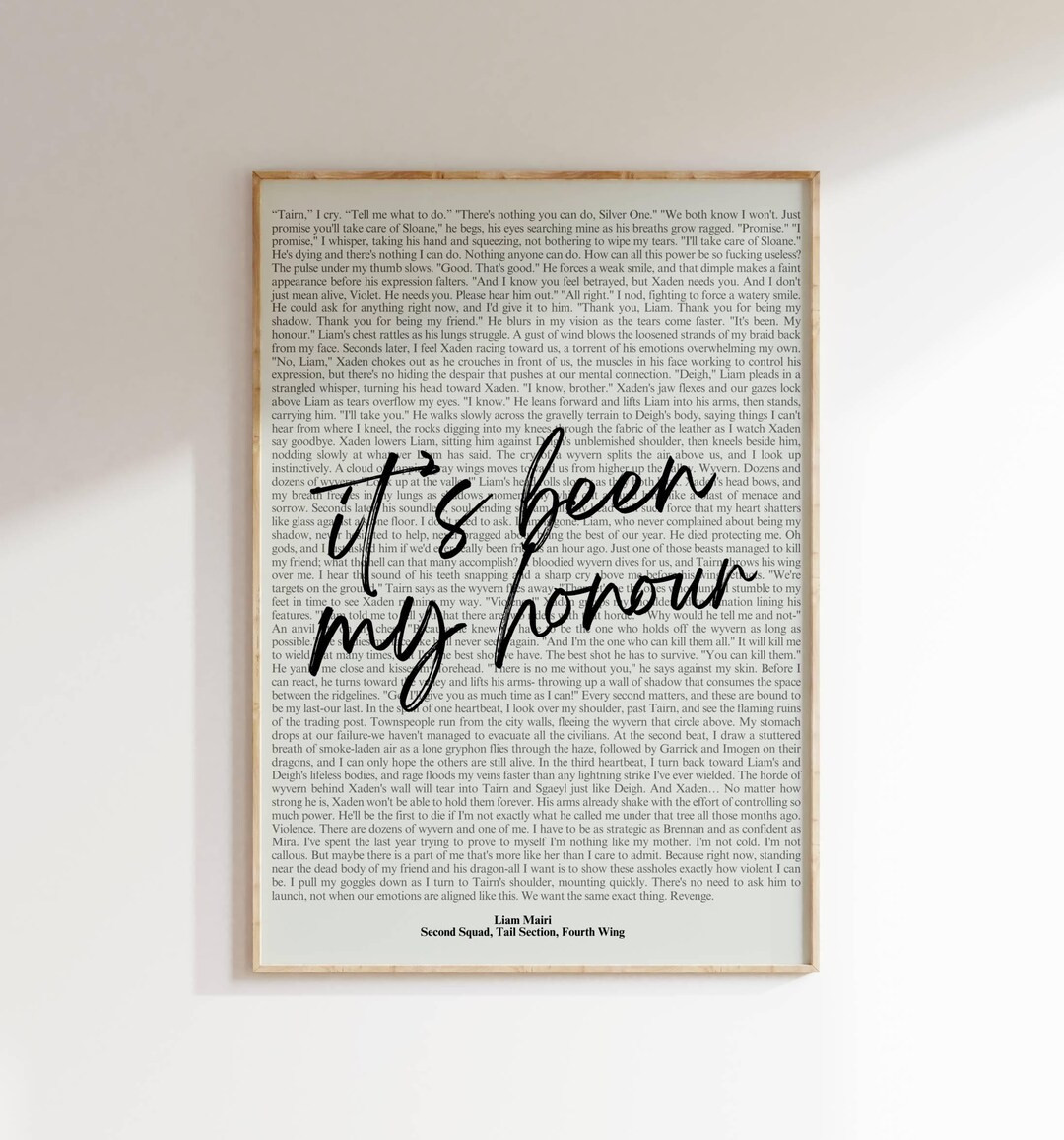 Book Quote Print, Fourth Wing Quote, Rebecca Yarros, Its Been My Honor, Wall Art, Book Lover Post... | Etsy (US)