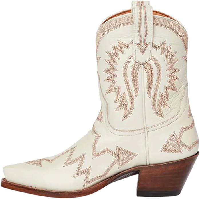 Metallic Embroidered Cowgirl Boots For Women Pointed Toe Western Boots Chunky Heel Pull On Short ... | Amazon (US)
