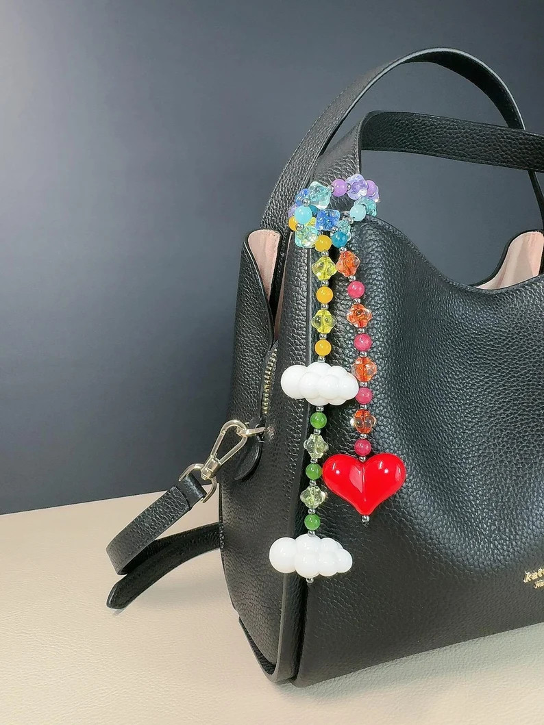 Big Red Heart Bag Charm, Cute Double Clouds Phone Lanyard, Rainbow Gemstones Phone Strap, Eye-cat... | Etsy (US)