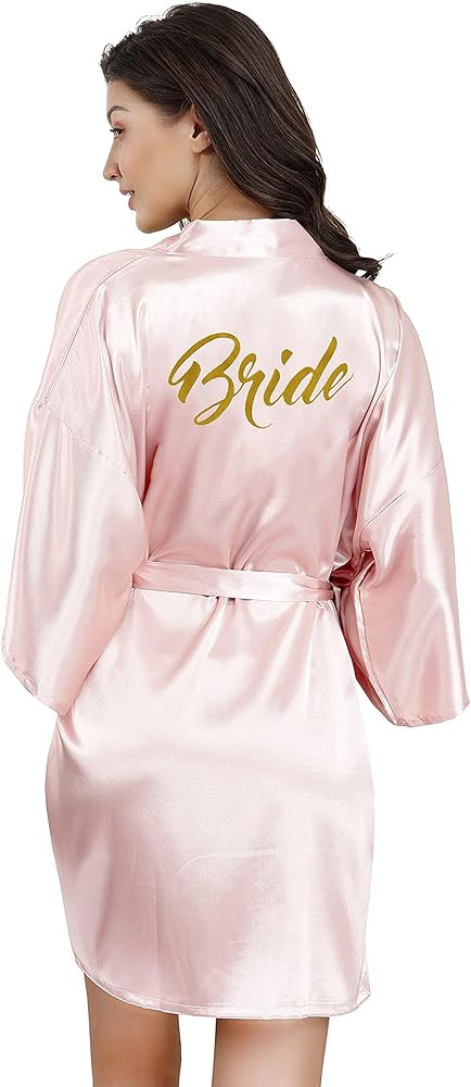 EPLAZA Bride Bridesmaid Robes for Wedding Bridal Party Women Short Solid Color Silky Satin Robe Kimono with Gold Glitters | Amazon (US)