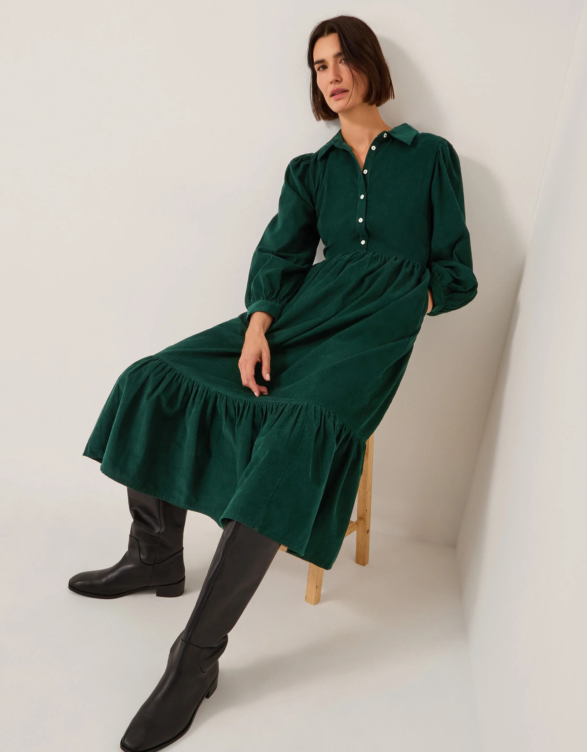 Adriana Corduroy Midi Shirt Dress Green | Monsoon (UK)