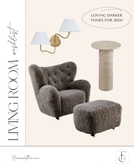 I'd love to copy + paste these pieces into my living room 😍 this cozy chair paired with this pedestal travertine table is stunning! And this sconce would be absolutely beautiful 🙏🏻