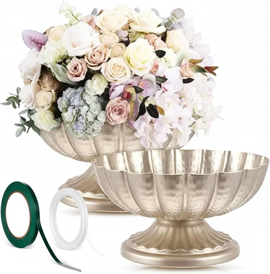 2 Pcs Metal Compote Bowl for Centerpiece Flower Holder Small Compote Vase Decorative Indoor Outdo... | Amazon (US)