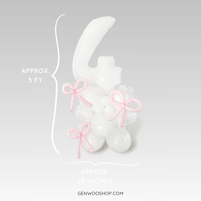 White Number Balloon Tower With Pink Bows Number 4 Balloon Column Girl 4th Birthday Party Decorat... | Etsy (US)