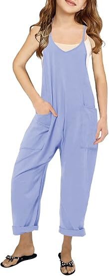 Cnkwei Girls' Casual Sleeveless Jumpsuits Spaghetti Strap Loose Romper Long Pants with Pockets | Amazon (US)