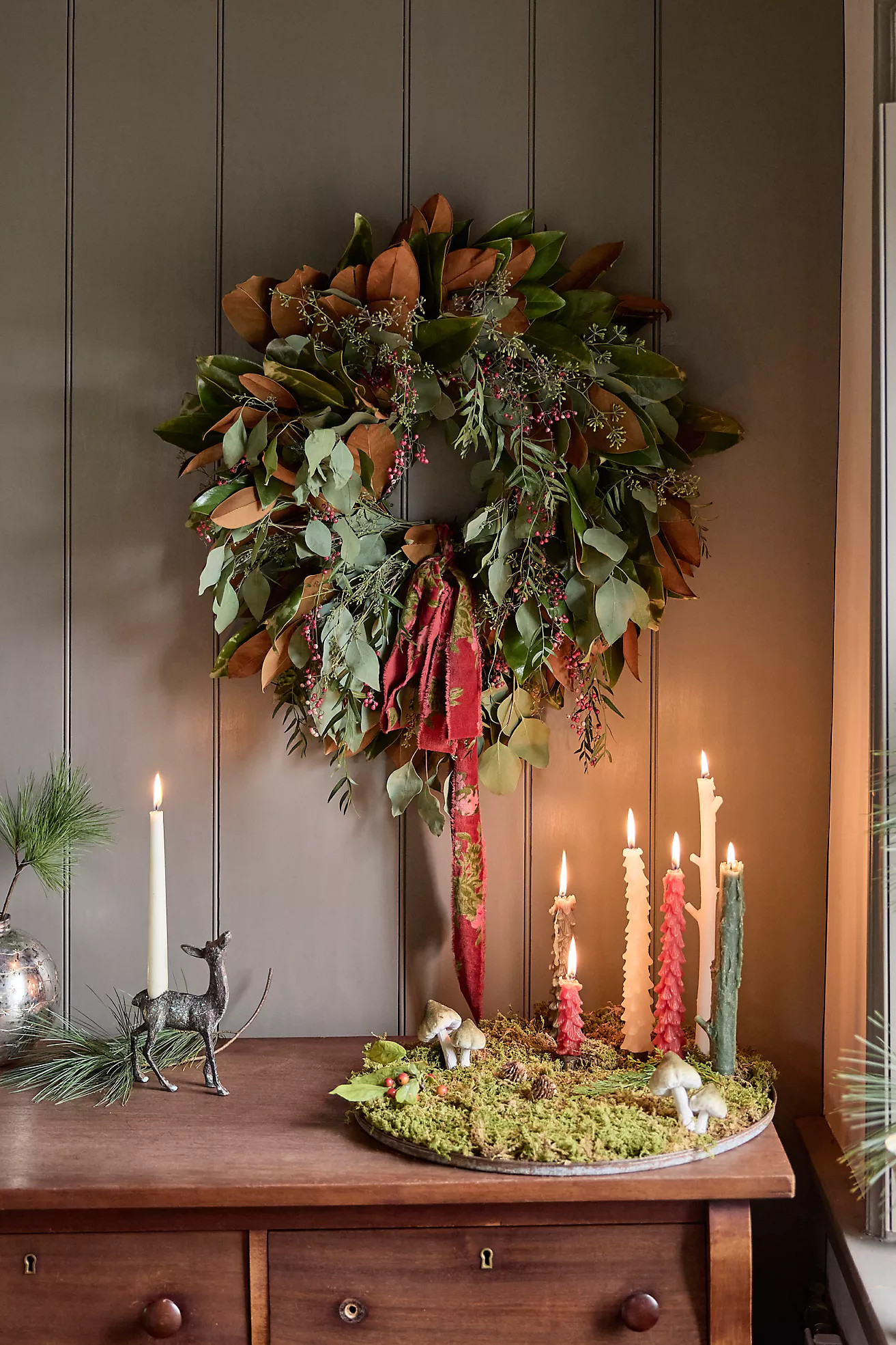 Fresh Seeded Magnolia & Berry Wreath, 20" | Anthropologie (US)