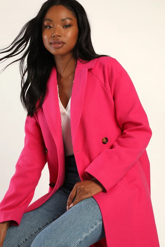 Iconic Entrance Hot Pink Double Breasted Coat | Lulus (US)