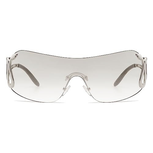 Appassal Rimless Y2k Sunglasses for Women Men Trendy Oversized Wrap Around Snake Shades AP3652,Silver | Amazon (US)