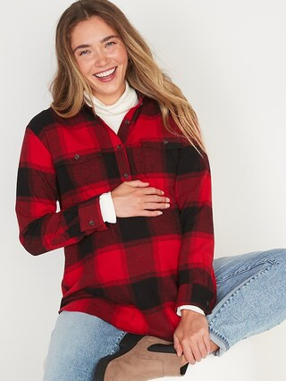 Maternity Long-Sleeve Oversized Boyfriend Shirt | Old Navy (US)