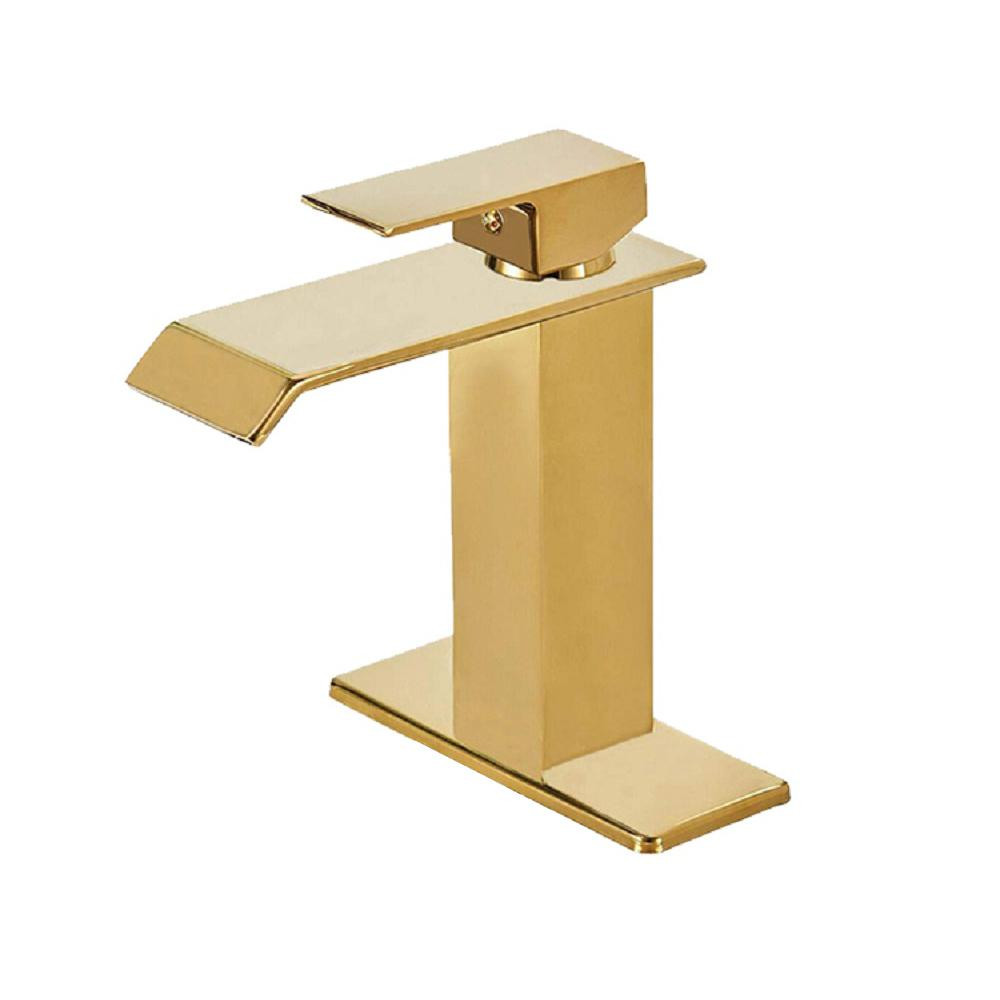 matrix decor Single Hole Single-Handle Waterfall Bathroom Faucet with Pop Up Drain in Gold | The Home Depot