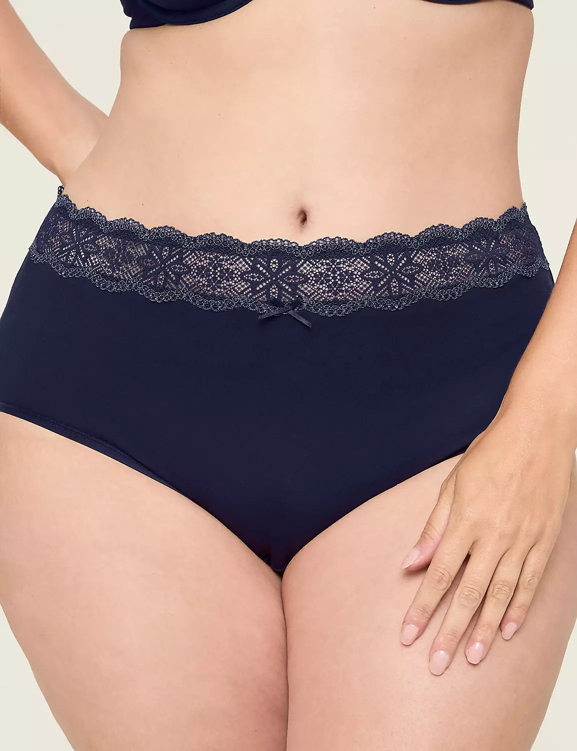 Cotton High-Leg Brief Panty With Lace Waist | LaneBryant | Lane Bryant (US)