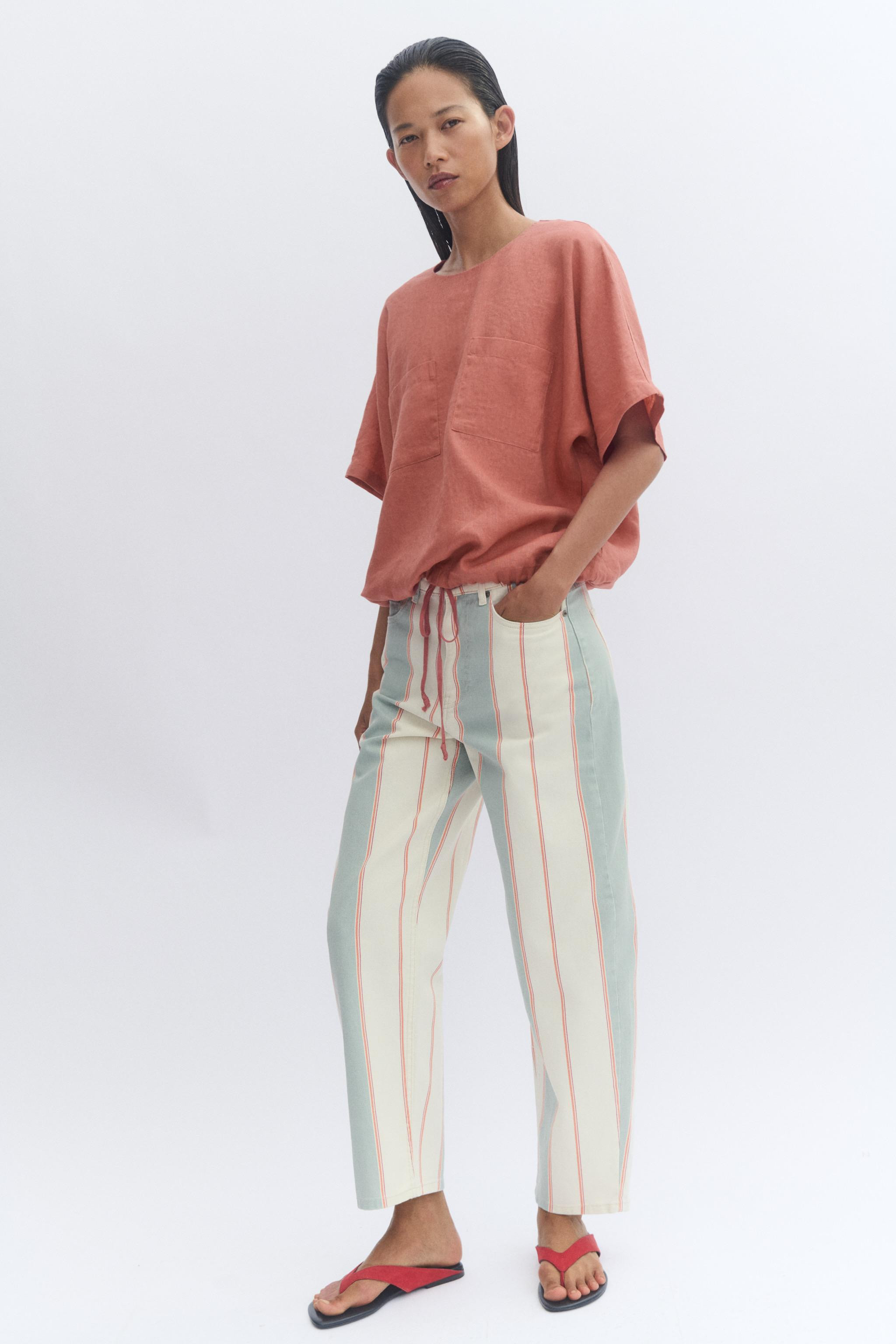 ZW COLLECTION MID-RISE STRIPED TAPERED JEANS | Zara US