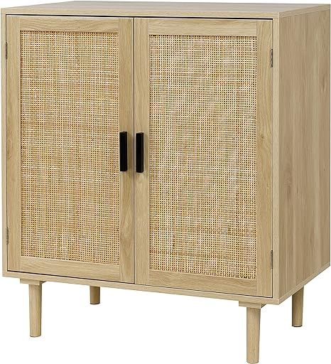 Finnhomy Sideboard Buffet Cabinet, Kitchen Storage Cabinet with Rattan Decorated Doors, Liquor Ca... | Amazon (US)