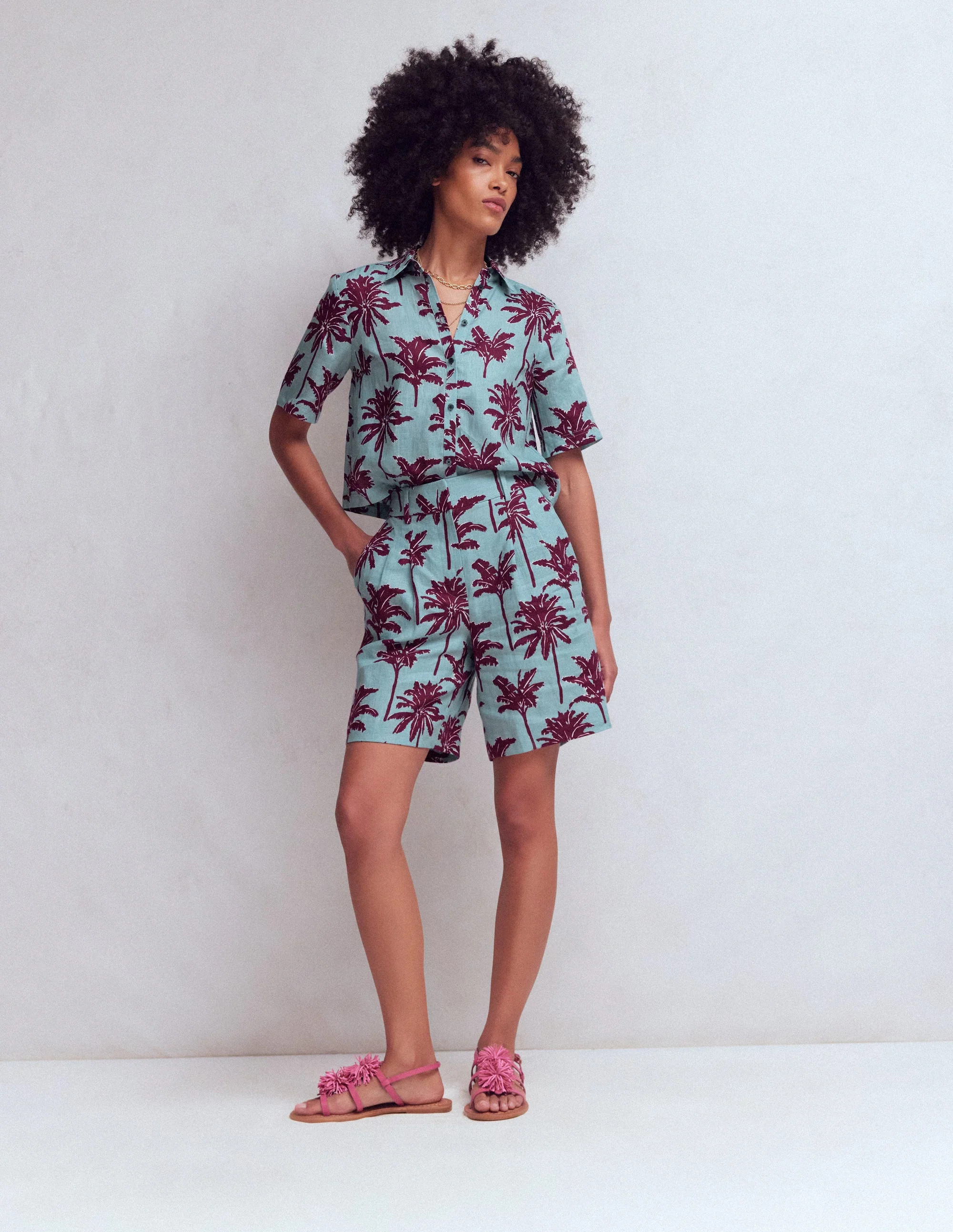 Kensington Linen Shorts-Seamist Blue, Palm Paradise | Boden (US)