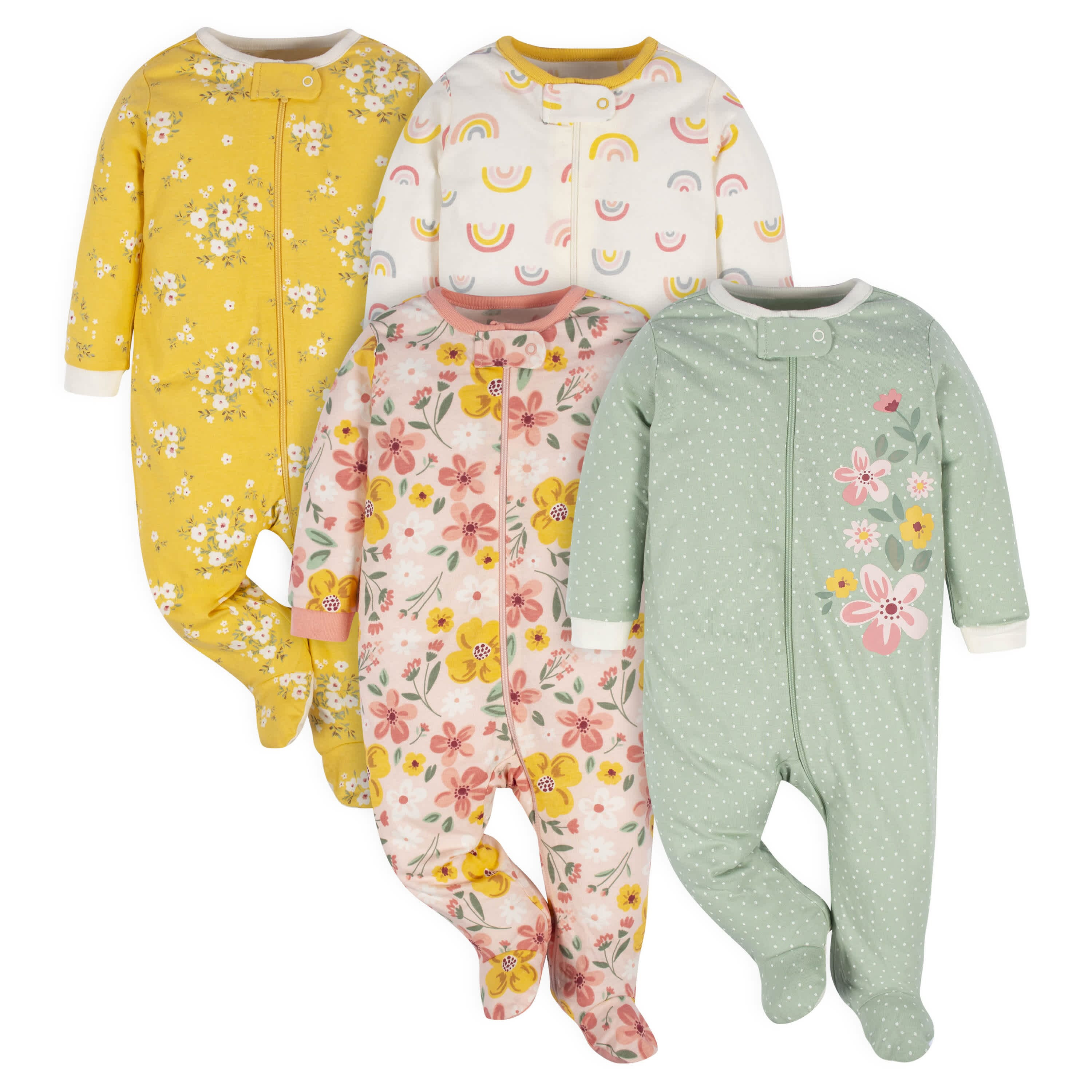 4-Pack Baby Girls Golden Floral Sleep 'N Plays | Gerber Childrenswear