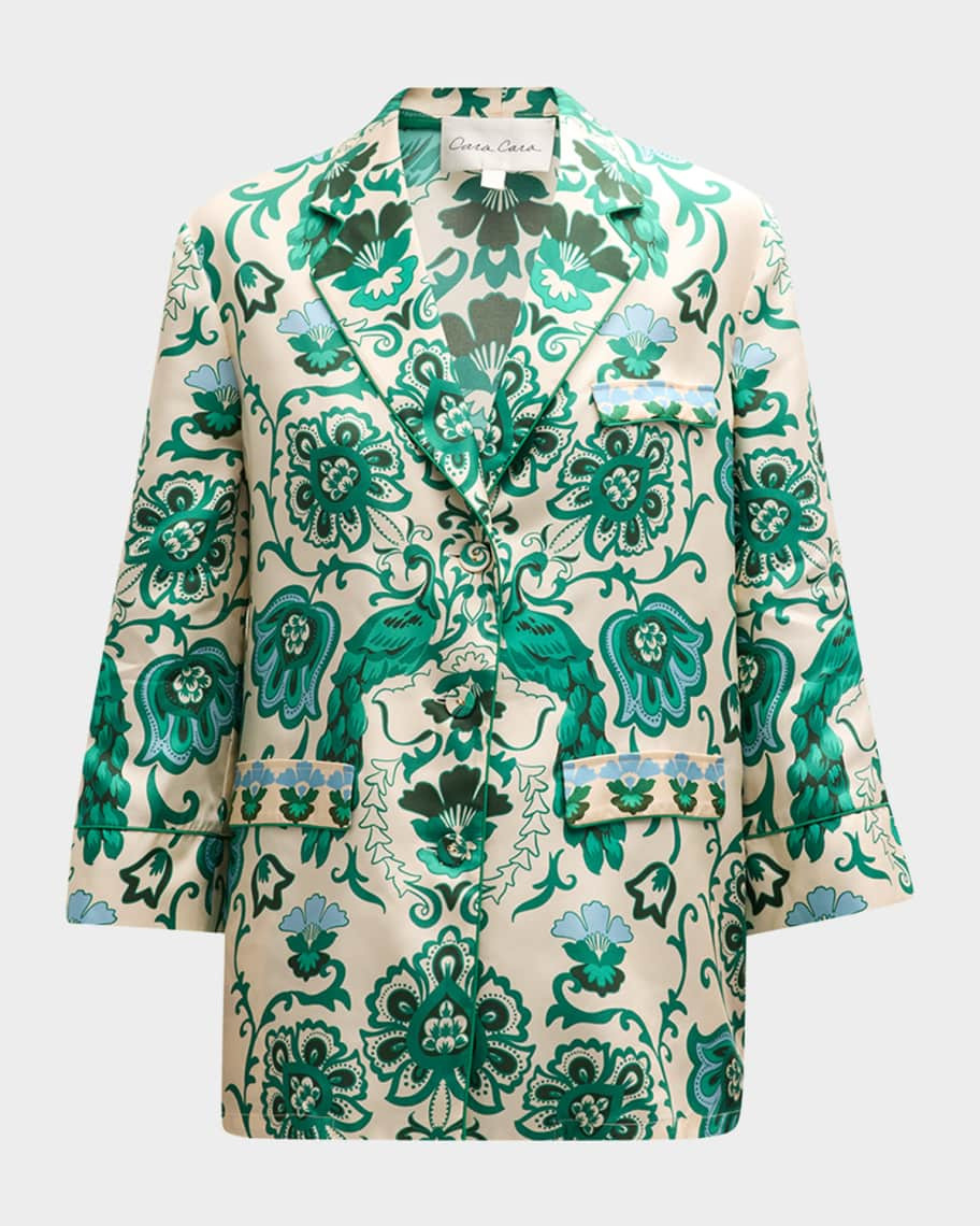 Venezia Floral Silk-Blend Twill Jacket | Neiman Marcus