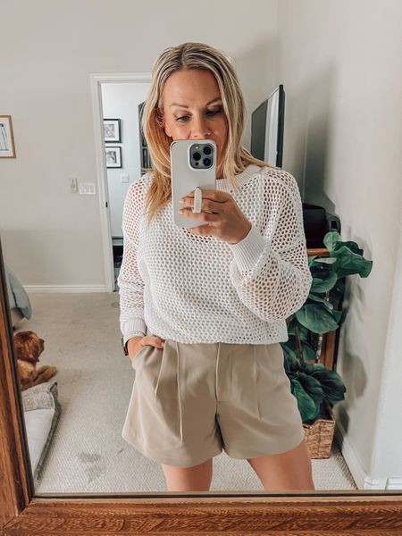 Dressy casual spring outfit idea! 

These trouser shorts are super comfortable and can be easily dressed up or down.

#LTKFindsUnder100 #LTKStyleTip