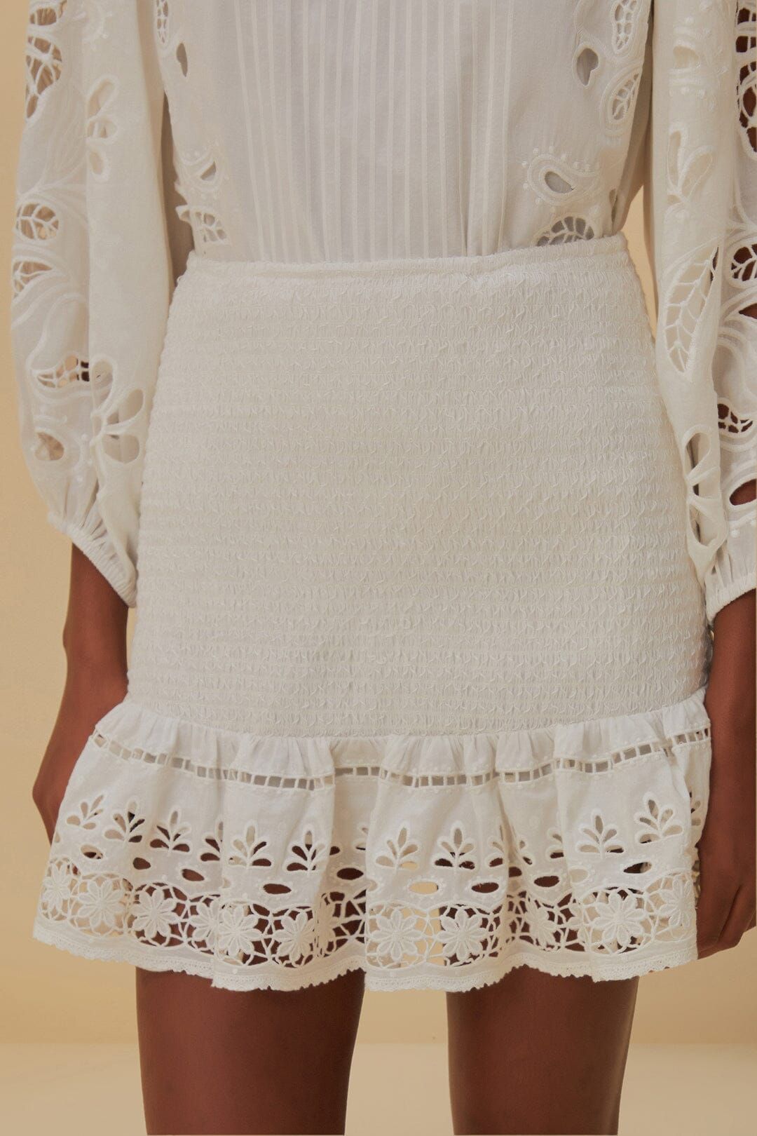 White Richelieu Mini Skirt | FarmRio