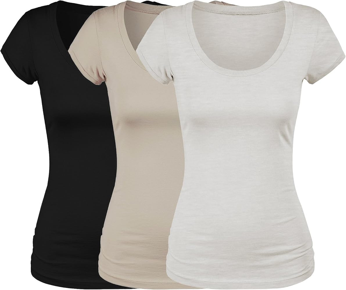 Emmalise Women's Short Sleeve Tshirt Scoop Neck Tee Value Pack Junior Plus Sizes | Amazon (US)