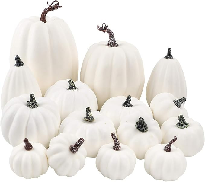 FUNARTY 16pcs Artificial White Pumpkin Harvest Pumpkin for Fall Party Thanksgiving Decoration | Amazon (US)